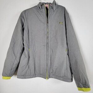 Puma Womens Gray & Yellow Checkered Full-Zip Jacket Size XL Lightweight Sports